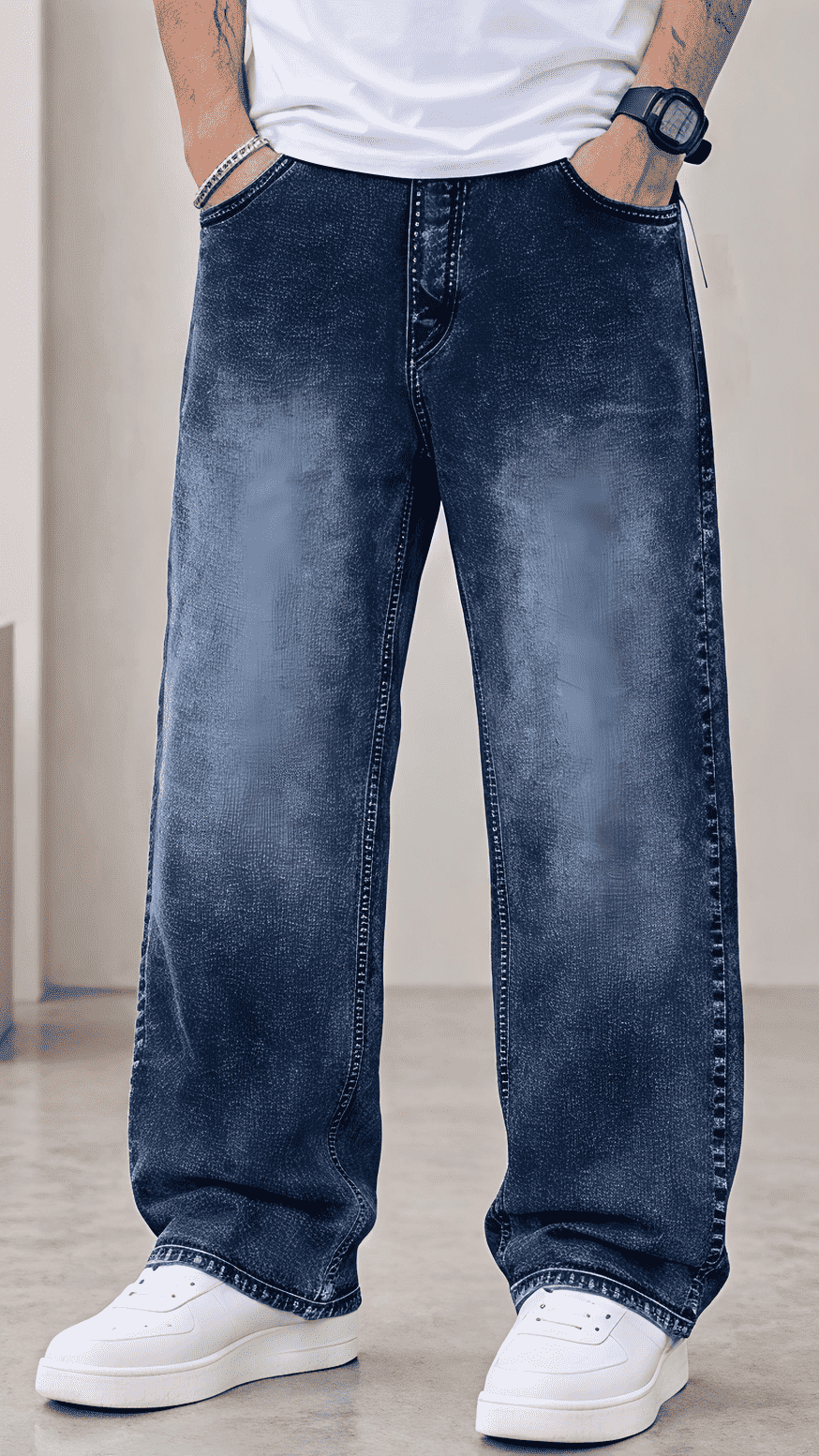 Men Loose Fit Mid Rise Grey Jeans