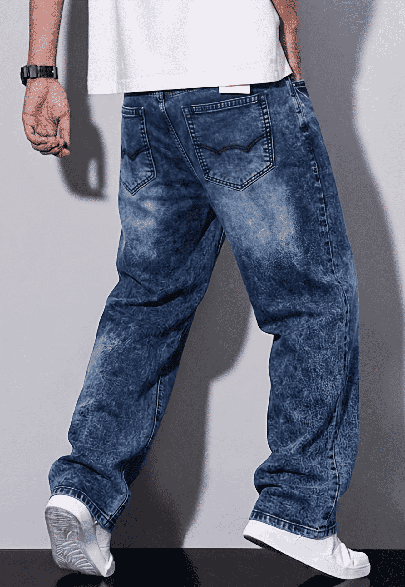 Men Loose Fit Mid Rise Grey Jeans Detail