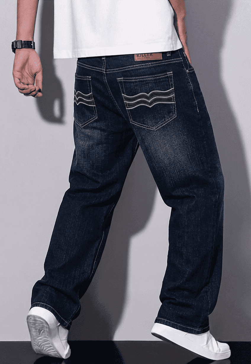 Blue Lined Jeans Detail