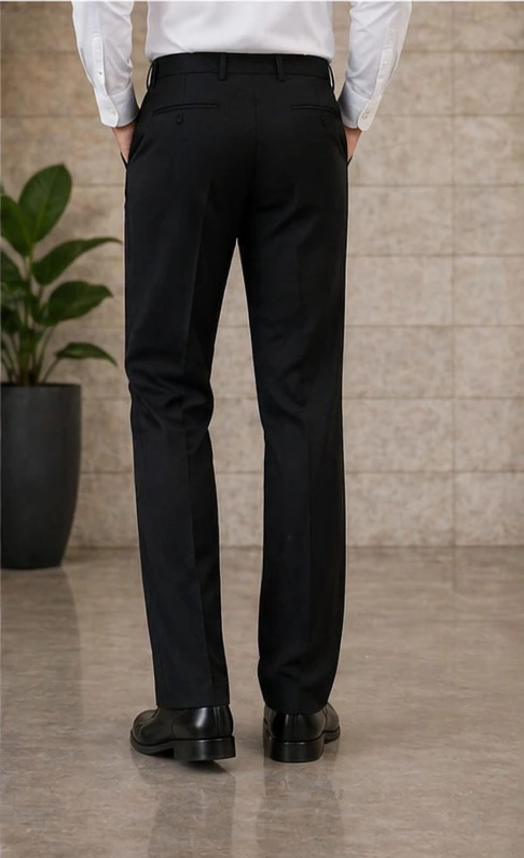 Men Black Solid Trousers Detail