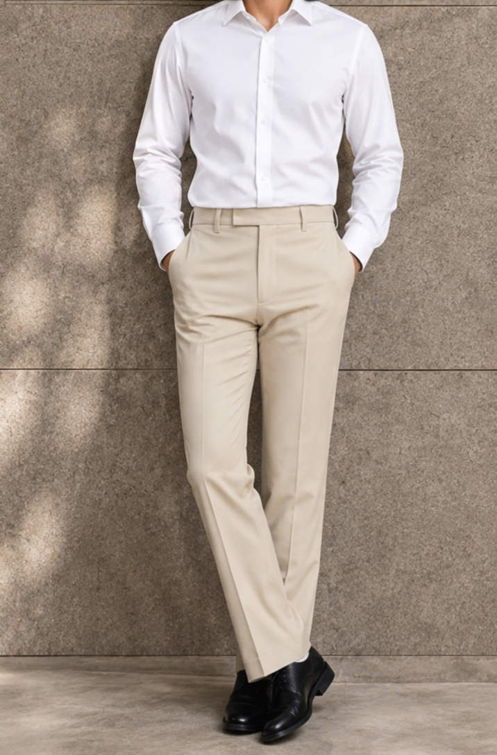 Men Solid Light Cream Trouser