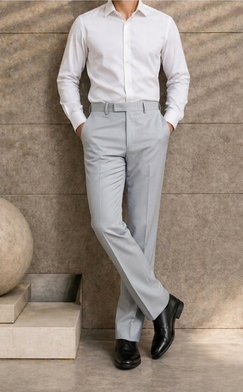 Men Grey Solid Trousers