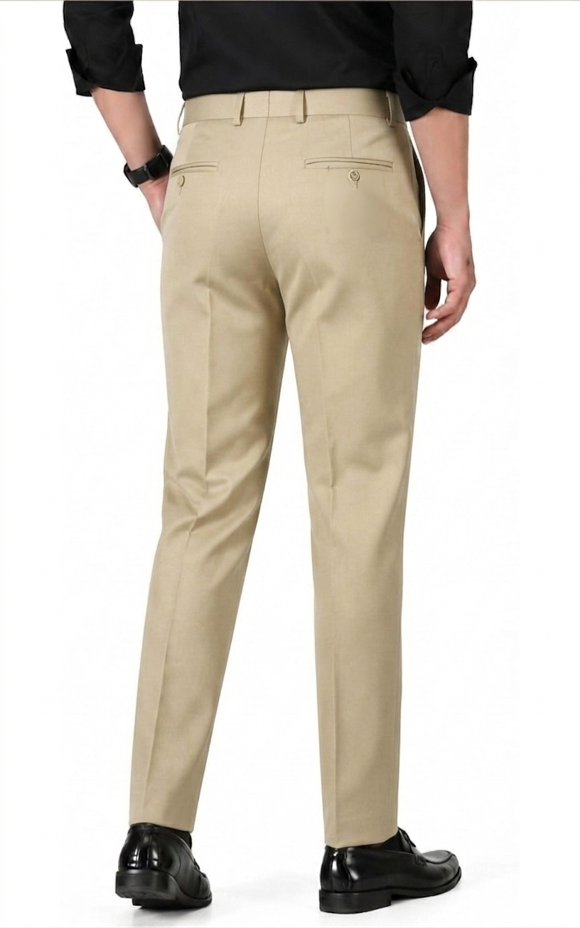Men Dark Cream Solid Trousers Detail