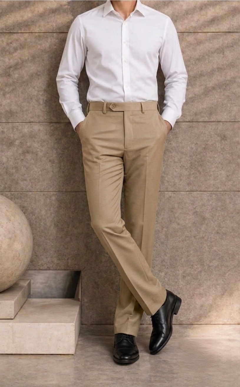 Men Light Brown Solid Trousers