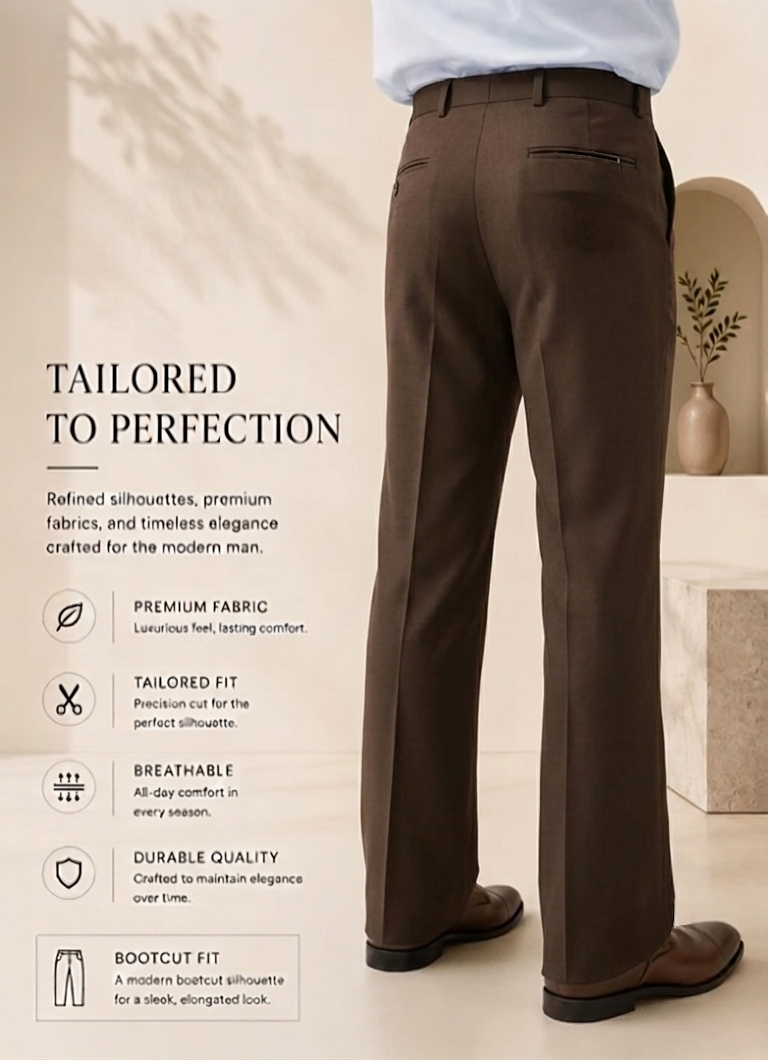 Men Premium Brown Shinny Trouser Detail