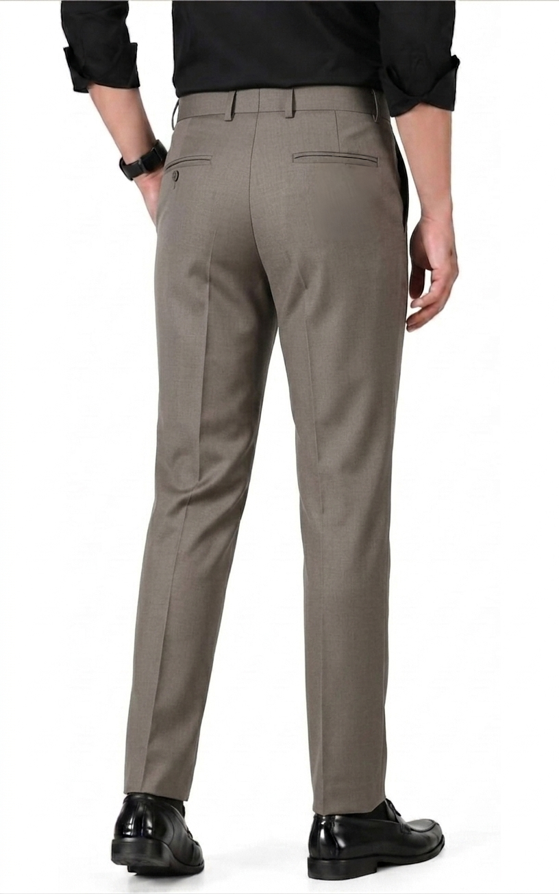 Men Brown Solid Trousers 2 Detail